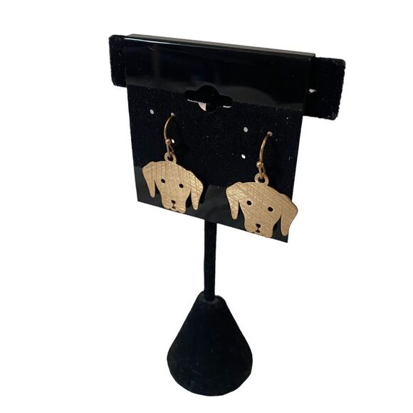Adorable Matte Gold Toned Dog Drop Earrings. - Picture 4 of 5